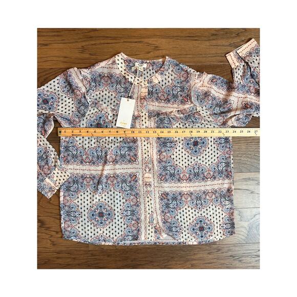 Dylan Long Sleeve Ruffle Trim Button Down Blouse Top Paisley Print - Picture 6 of 7